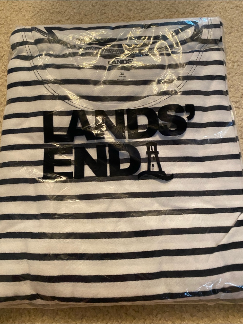 Lands' End Deep Navy & White Stripe Sleeveless Maxi Dress or Swimsuit Cover -3X